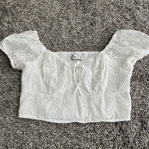 Hollister White Eyelet Ruched Crop Top